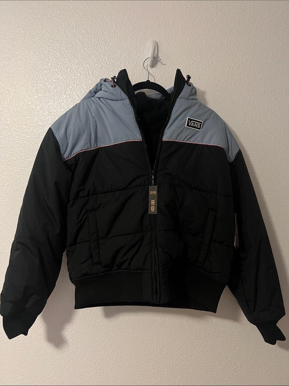 Vans Black and Light Blue Hooded Puffer Jacket
